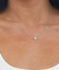 Fame Accessories Silver Rhinestone Dog Paw Pendant Necklace