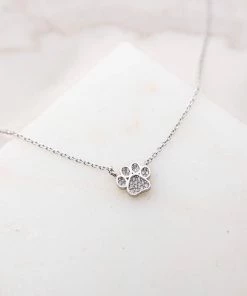 Fame Accessories Silver Rhinestone Dog Paw Pendant Necklace
