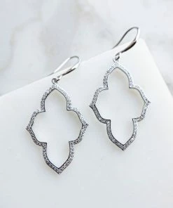 Boho Love Accessories Silver Rhinestone Geometric Hoop Dangle Earrings
