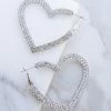 Boho Love Accessories Silver Rhinestone Large Heart Hoop Earrings