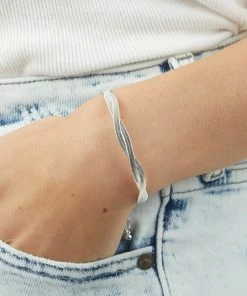 Fame Accessories Silver Twisted Double Snake Chain Bracelet