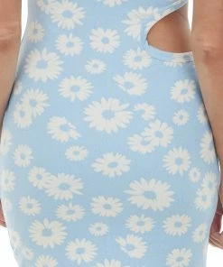 LE LIS Sky Blue Daisy Print Mini Dress With Side Cut Out Dresses