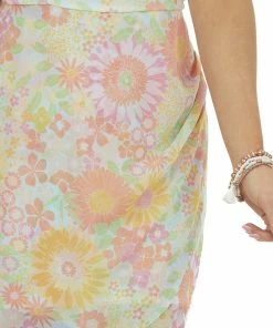 Peach Love Sky Blue Floral Print One Shoulder Mini Dress