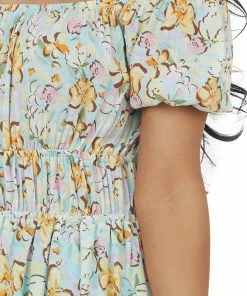 143 Story Sky Blue Floral Print Puff Sleeve Mini Dress Dresses 16 143 Story Sky Blue Floral Print Puff Sleeve Mini Dress Dresses