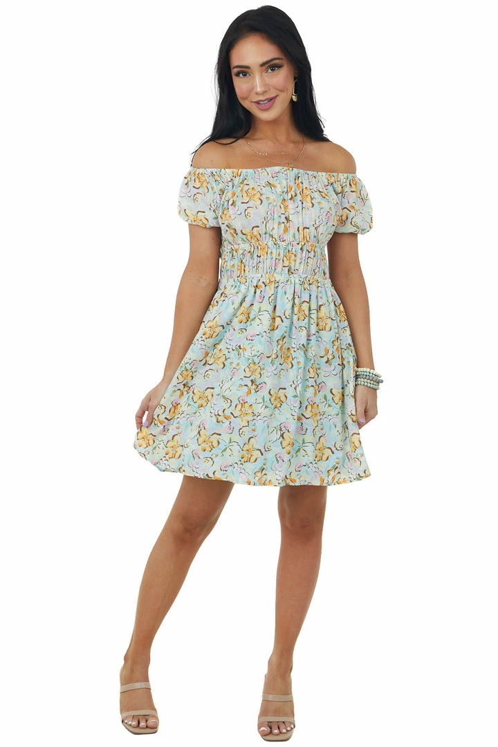 143 Story Sky Blue Floral Print Puff Sleeve Mini Dress Dresses 7 143 Story Sky Blue Floral Print Puff Sleeve Mini Dress Dresses