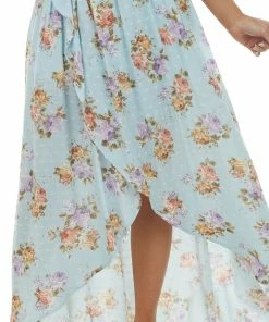 Sweet Lemon Sky Blue Floral Swiss Dot Smocked Wrap Maxi Dress 13 Sweet Lemon Sky Blue Floral Swiss Dot Smocked Wrap Maxi Dress