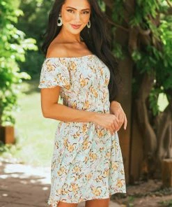 143 Story Sky Blue Floral Print Puff Sleeve Mini Dress Dresses