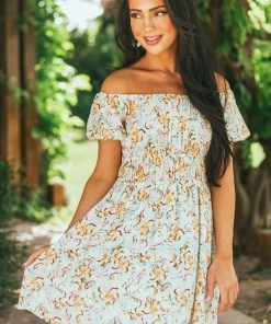 143 Story Sky Blue Floral Print Puff Sleeve Mini Dress Dresses