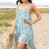 Davi & Dani Sky Blue Floral Print Sleeveless High Low Dress Dresses