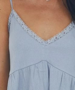 143 Story Slate Babydoll Lettuce Hem Crinkle Tank Top Tops