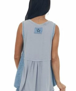 POL Clothing Slate Blue Scoop Neck Babydoll Knit Tank Top Tops