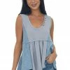 POL Clothing Slate Blue Scoop Neck Babydoll Knit Tank Top Tops
