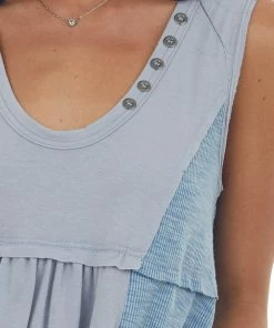 POL Clothing Slate Blue Scoop Neck Babydoll Knit Tank Top Tops