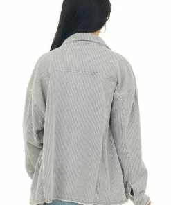 Newbury Kustom Slate Washed Corduroy Frayed Edge Shacket