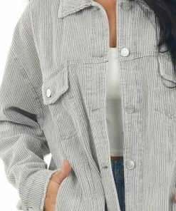 Newbury Kustom Slate Washed Corduroy Frayed Edge Shacket