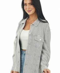 Newbury Kustom Slate Washed Corduroy Frayed Edge Shacket