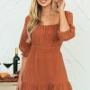 Lush Clothing Trends Spice Open Back Puff Sleeve Gauze Woven Dress