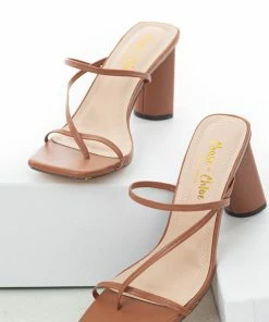 Intouch Footwear Spice Brown Square Toe Dainty Strap Heels