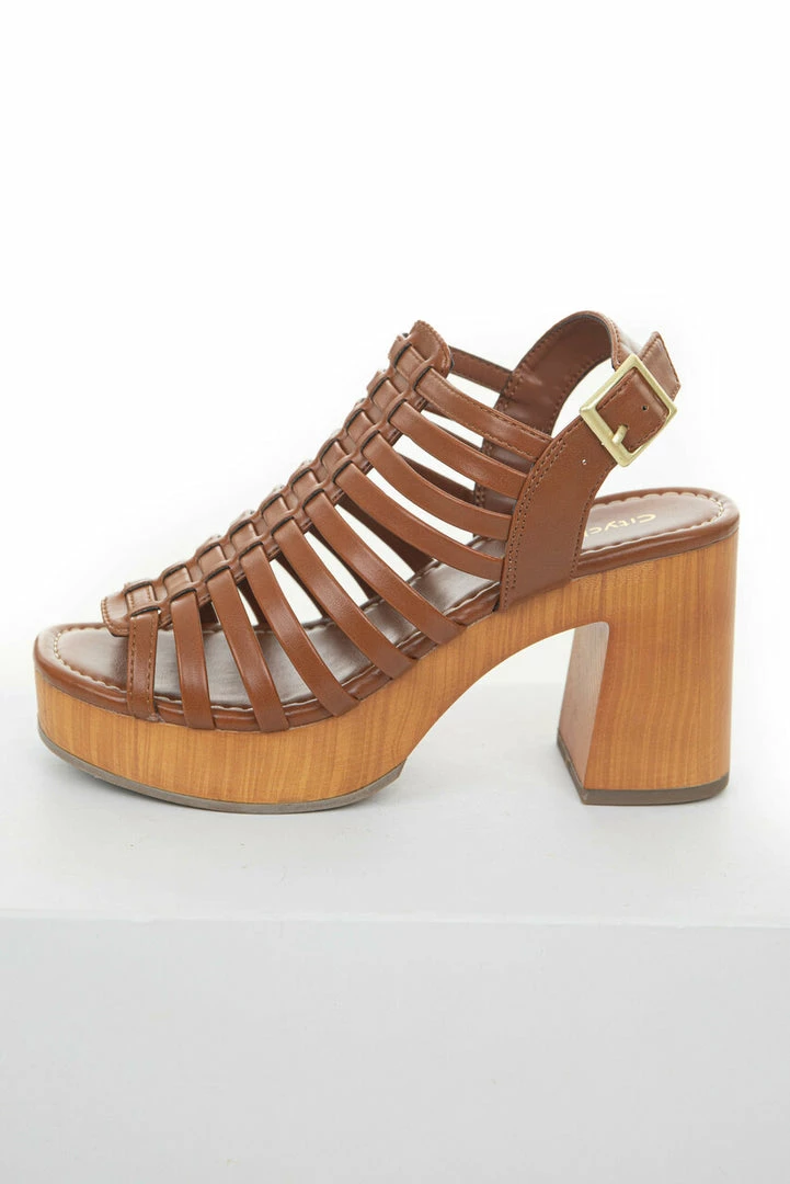 FORTUNE DYNAMIC Spice Gladiator Square Toe Clog Platform Heels Shoes