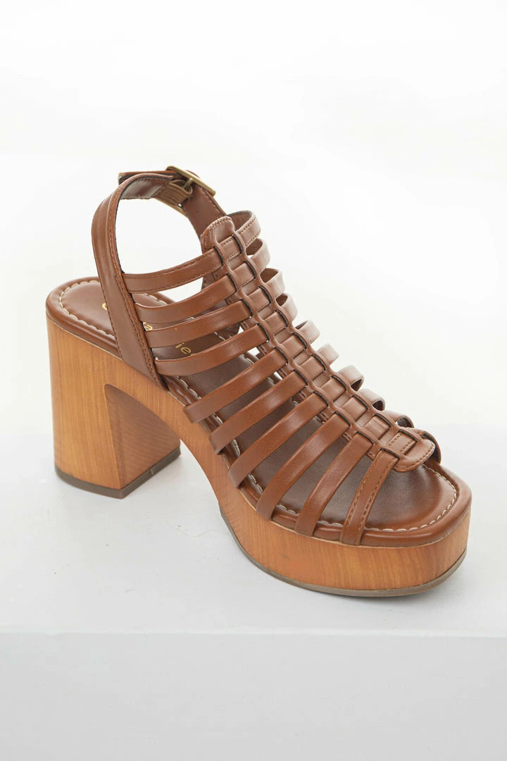 FORTUNE DYNAMIC Spice Gladiator Square Toe Clog Platform Heels Shoes