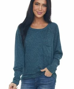 BiBi Tops Spruce Dolman Sleeve Brushed Knit Top
