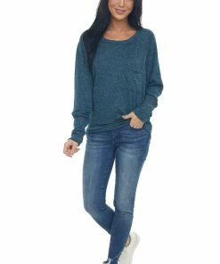 BiBi Tops Spruce Dolman Sleeve Brushed Knit Top