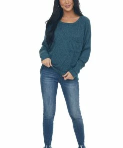 BiBi Tops Spruce Dolman Sleeve Brushed Knit Top