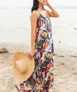 Andree Dresses Spruce Printed Sleeveless V Neck Maxi Dress