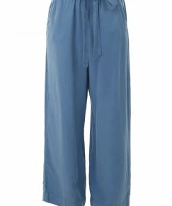 Ces Femme Steel Blue High Rise Paper Bag Waist Tie Pants