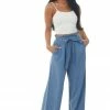 Ces Femme Steel Blue High Rise Paper Bag Waist Tie Pants
