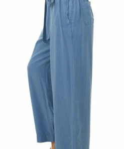 Ces Femme Steel Blue High Rise Paper Bag Waist Tie Pants