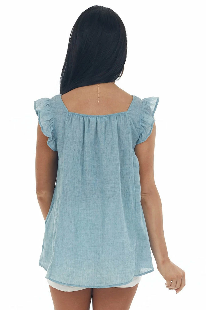 Ces Femme Steel Blue Textured Smocked Yoke Light Blouse Tops 7 Ces Femme Steel Blue Textured Smocked Yoke Light Blouse Tops