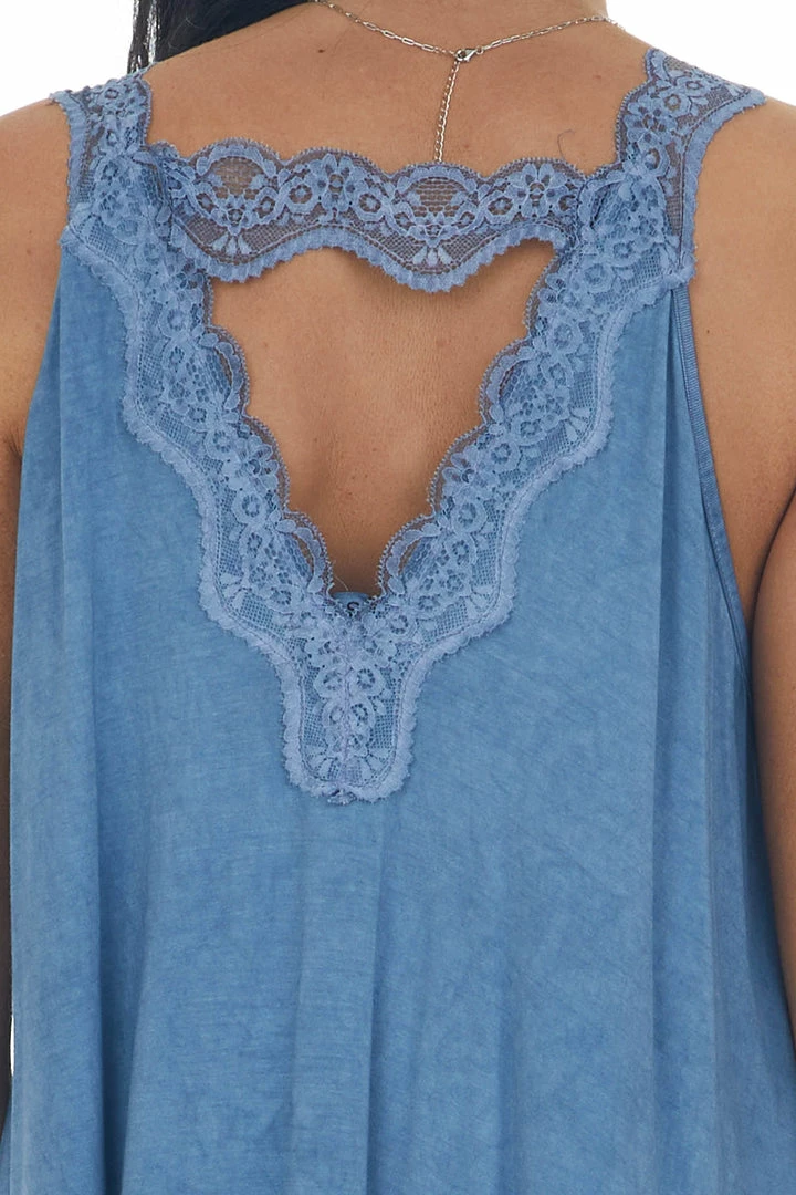 POL Clothing Steel Blue Washed Lace Trim Knit Cami Top Tops 8 POL Clothing Steel Blue Washed Lace Trim Knit Cami Top Tops