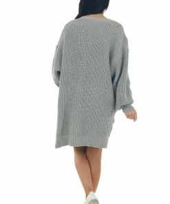 Fantastic Fawn Tops Steel Grey Side Pocket Pointelle Cardigan