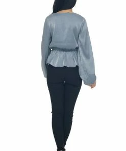 Peach Love Steel Metallic Drop Waist Surplice Peplum Top 26 Peach Love Steel Metallic Drop Waist Surplice Peplum Top