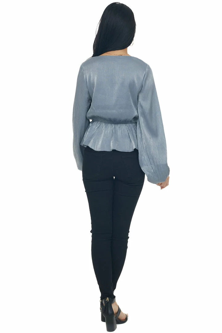 Peach Love Steel Metallic Drop Waist Surplice Peplum Top 9 Peach Love Steel Metallic Drop Waist Surplice Peplum Top