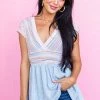 SugarFox Tops Steel Blue Multicolor Striped Babydoll Knit Top
