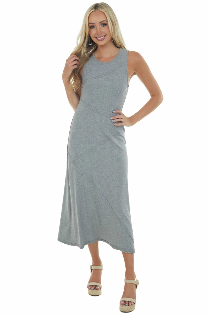 Very J Stone Grey Raw Edge Detail Ribbed Midi Dress Dresses 5 Very J Stone Grey Raw Edge Detail Ribbed Midi Dress Dresses