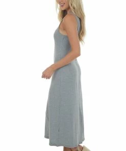Very J Stone Grey Raw Edge Detail Ribbed Midi Dress Dresses 11 Very J Stone Grey Raw Edge Detail Ribbed Midi Dress Dresses