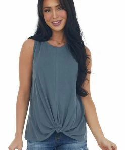 Lush Clothing Stormy Front Knot Lightweight Knit Tank Top