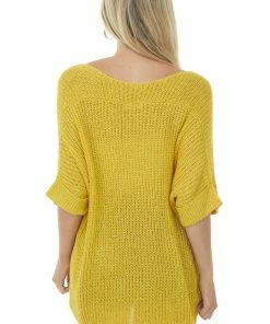 Ces Femme Tops Straw Rolled Cuff Loose Knit Top With Pocket 12 Ces Femme Tops Straw Rolled Cuff Loose Knit Top With Pocket