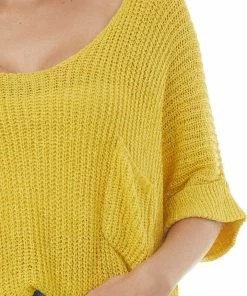 Ces Femme Tops Straw Rolled Cuff Loose Knit Top With Pocket 13 Ces Femme Tops Straw Rolled Cuff Loose Knit Top With Pocket