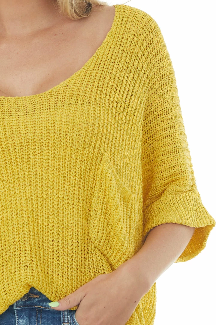 Ces Femme Tops Straw Rolled Cuff Loose Knit Top With Pocket 8 Ces Femme Tops Straw Rolled Cuff Loose Knit Top With Pocket