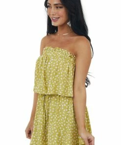 Allie Rose Dresses Straw Spotted Ruffle Overlay Strapless Romper