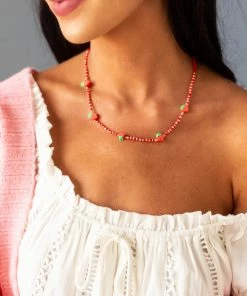 Fashion City Strawberry Charm Seed Beaded Necklace Accessories