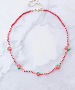 Fashion City Strawberry Charm Seed Beaded Necklace Accessories