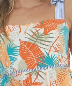 Hailey & Co Tops Sunset Multiprint Peplum Tank Top With Tie Straps