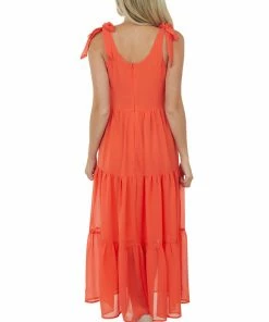 She + Sky Sunset Sleeveless Shoulder Tie Tiered Maxi Dress Dresses