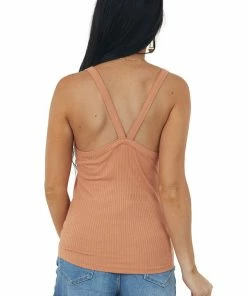 ZENANA Ginger V Neck Stretchy Ribbed Fitted Tank Top