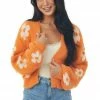 Miss Sparkling Sunset And White Daisy Print Fuzzy Knit Cardigan